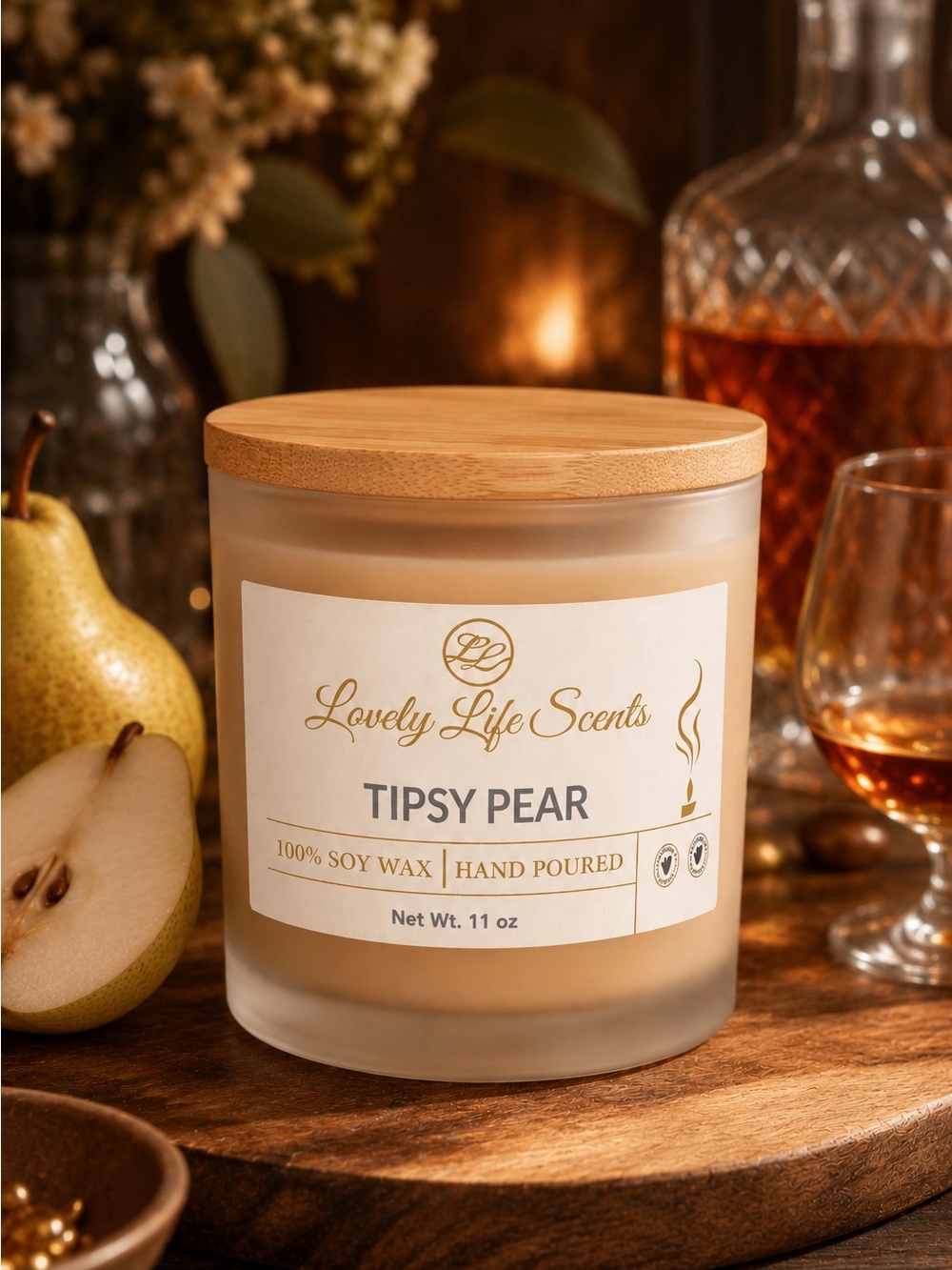 Lovely Life Scentst Tipsy Pear Premium Soy Wax 11ozCandle - Pear & Brandy - Picture 2 of 4
